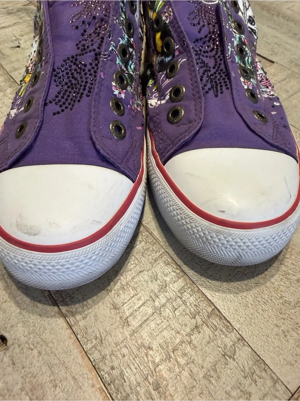 Ed Hardy Purple Skull & Floral Low-Top Sneakers